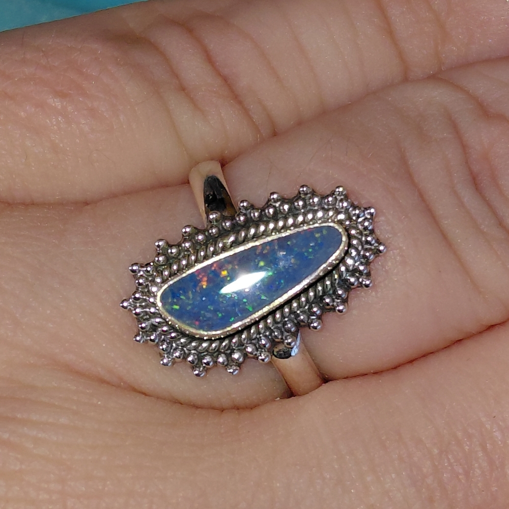 Sterling Silver Australian Opal Teardrop Ring Size 6.75 - Picture 11 of 14
